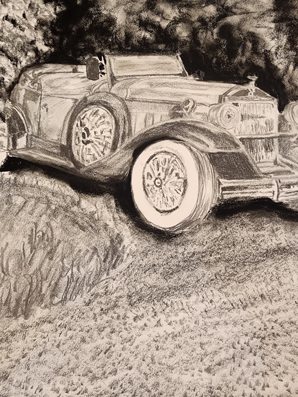 Vintage Car Charcoal Wall Art Print in Black and White